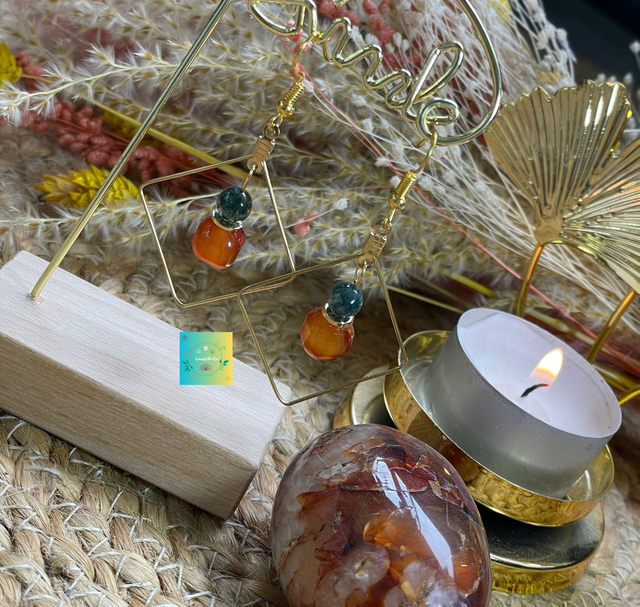 🍁🍀Boucles d’oreilles en Cornaline et Agate mousse 