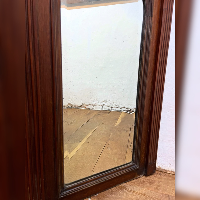 Antique Architectural Mirror Panel with Bevelled Glass & Carved Detail — Likely 19th Century