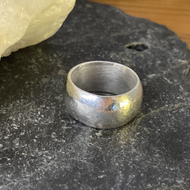 Solid Silver Artisan Ring Statement Planished Dome on Wide Band Size M 1/2 
