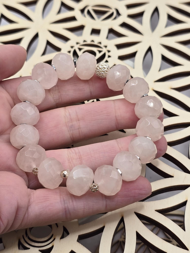 Bracelet Quartz rose à facettes XL 1,2 cm