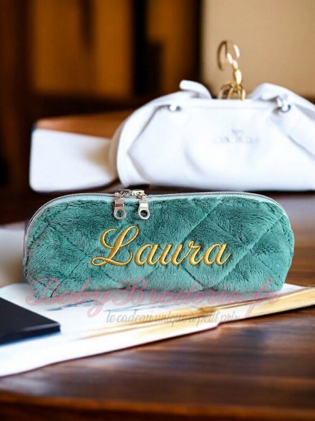 Trousse d'école vert d'eau foncé et gris feuillages