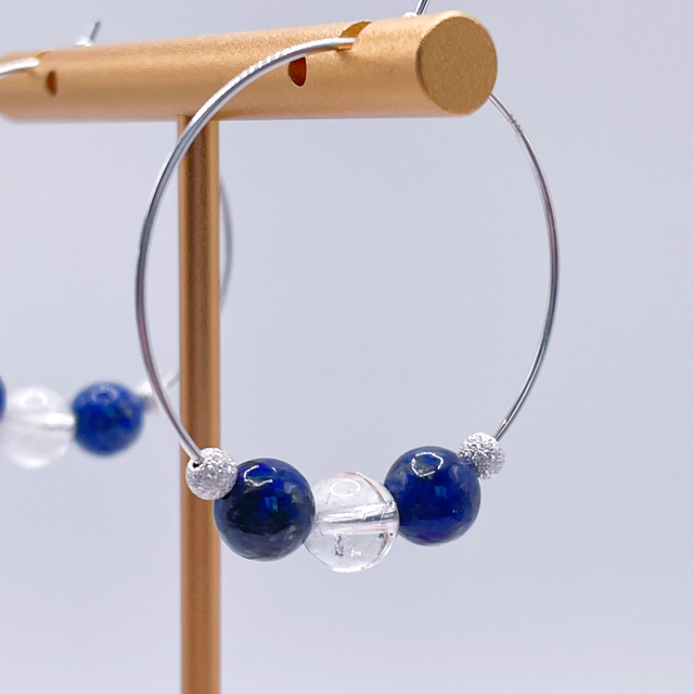 Boucles d’oreilles créoles Lapis lazuli et cristal de roche 