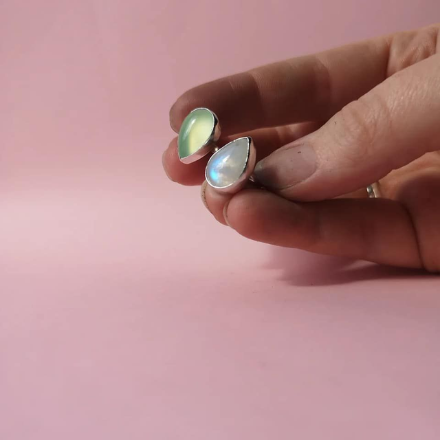 Prehnite Chalcedony and Moonstone Ring