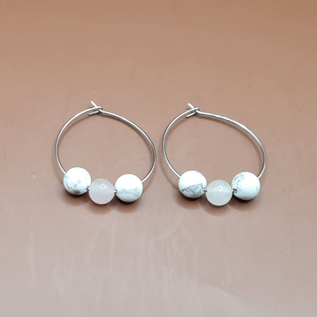 Créoles Howlite blanche - quartz rose