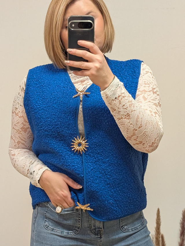 Ref P021 Gilet Apoline sans manche bleu roi 