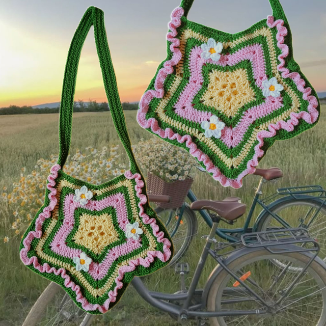 Spring inspired crochet star bag