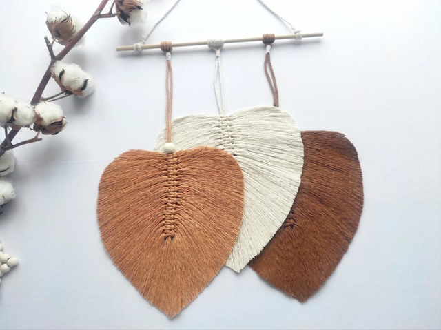 Décoration murale macramé feuille couleur naturelle