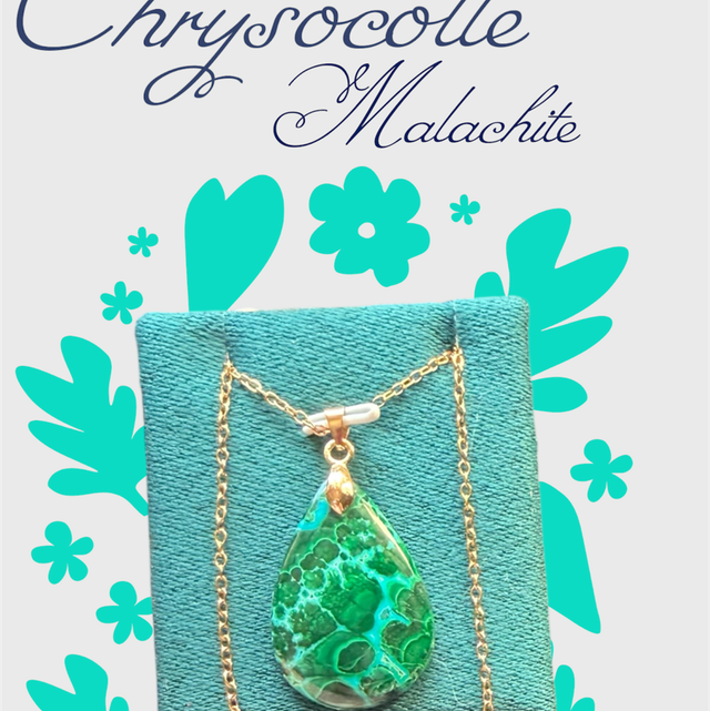 Pendentif chrysocolle malachite – bijou bien-être en acier inoxydable 