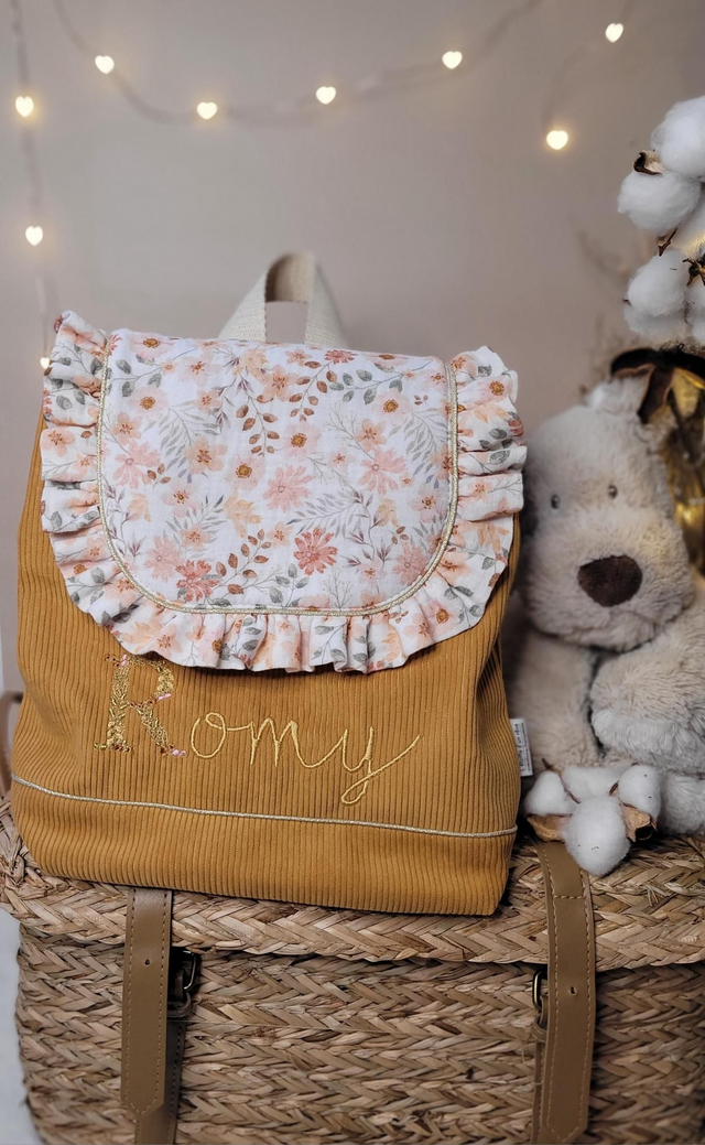 Sac à dos moutarde et fleuris domitille 🌸