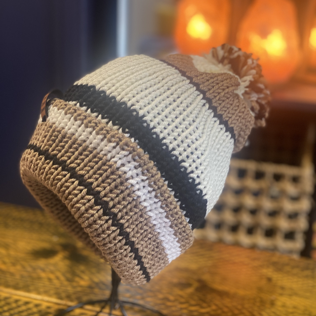 Funky Chunky Beanies Bobble Hat – Cappuccino Swirl – Handmade in Scotland