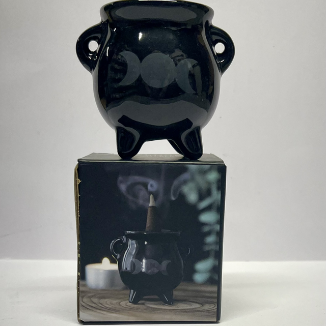 Cauldron Incense stick & cone holder - triple moon 