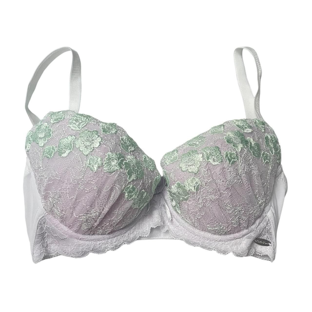 Purple + Green Floral Japanese Bra UK 30C
