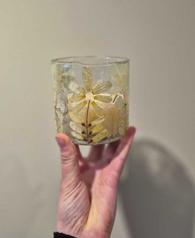 Gerecycled glas windlicht droogbloemen naturel S