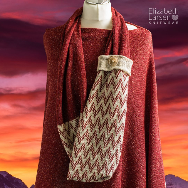 Gairloch Merino Silk Infinity Fairisle Scarf. Women's fairisle knitted scarf. Button Scarf. Sunset Colours Scarf. 