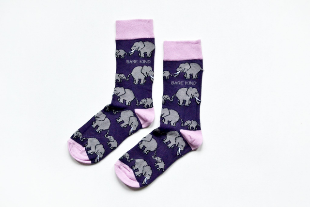 'Save the Elephants' Bamboo Socks, Bare Kind - adult
