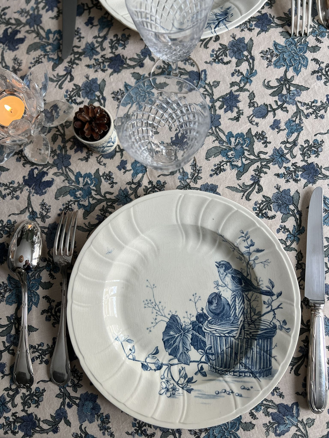 OISEAUX - Suite de 6 assiettes creuses aux Oiseaux par la manufacture française de Gien - Terre de Fer