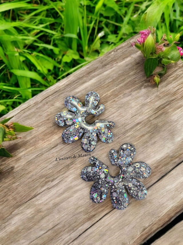 Boucles d'oreilles " Julia " en résine et paillettes pour femme, tendance