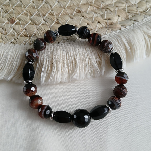 Dames armband Carneool &amp; Onyx – zilver RVS (1.341)