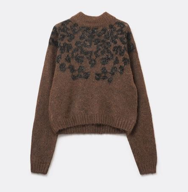 Pull marron femme en tricot – Col roulé manches longues automne hiver