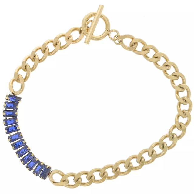 Bracelet Gourmette Blue 6mm avec oxydes zirconium Acier inox 304L Doré Crystal x19.5cm