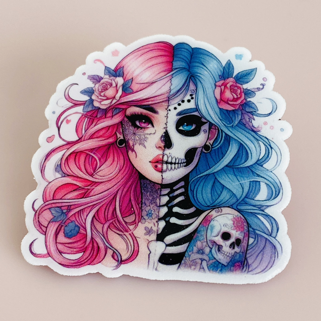 Pins Skeleton Girl Flower