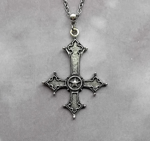 Reversed Cross Necklace with Pentagram 