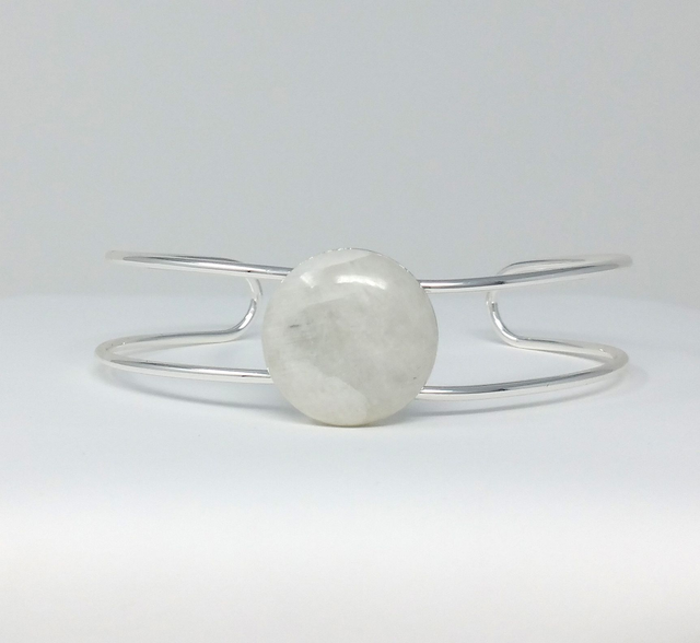 BRACELET DOUBLE AVEC CABOCHON PIERRE DE LUNE PLAQUE ARGENT - BPL0801