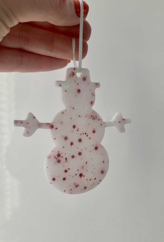 Snowman Christmas Tree Decoration - White & Red Glitter