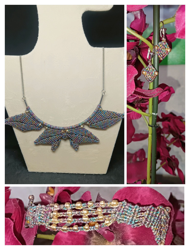 PARURE EN MICRO-MACRAMÉ FLOWER-LIGHT