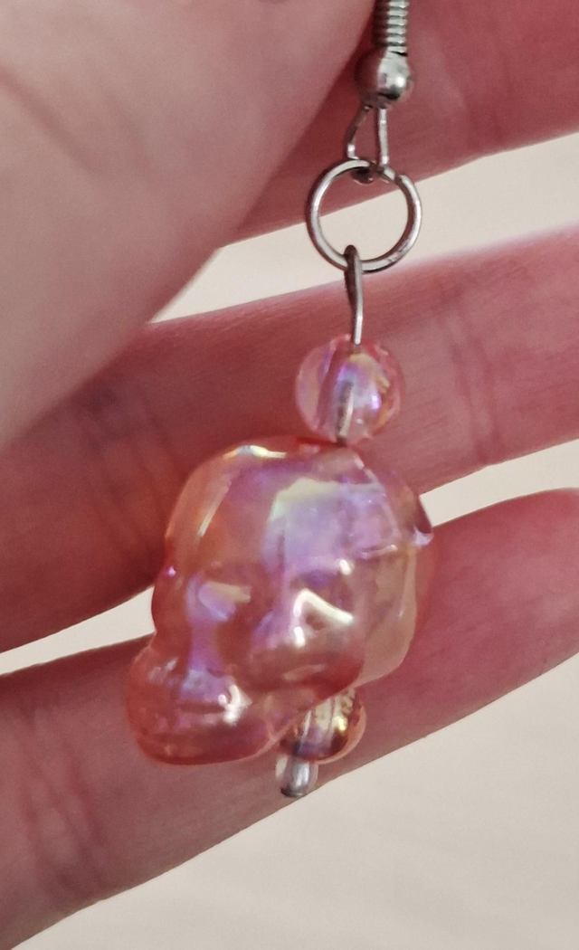 Pink Iridescent Skull Drop Earrings