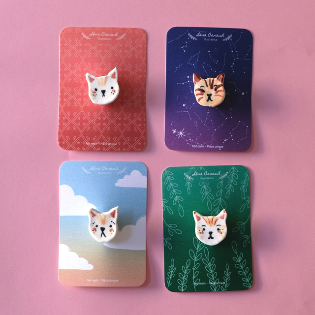 Broche céramique - Famille Chats