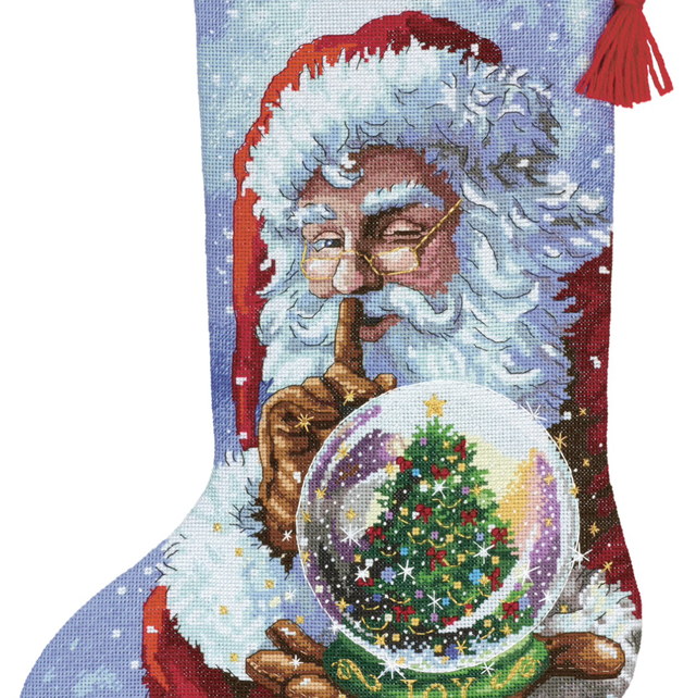 Counted Cross Stitch Kit: Stocking: Santa&#039;s Snow Globe - Dimensions