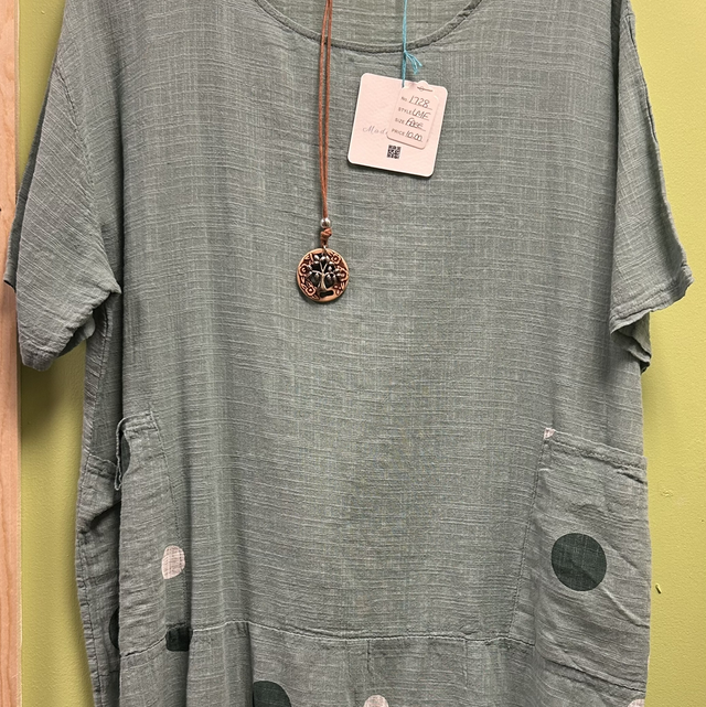 Made In Italy - Mint Green Linen Top with Spotty Hem - Free size - 1728