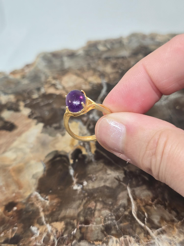 Bague Argent 925 doré mat et Améthyste