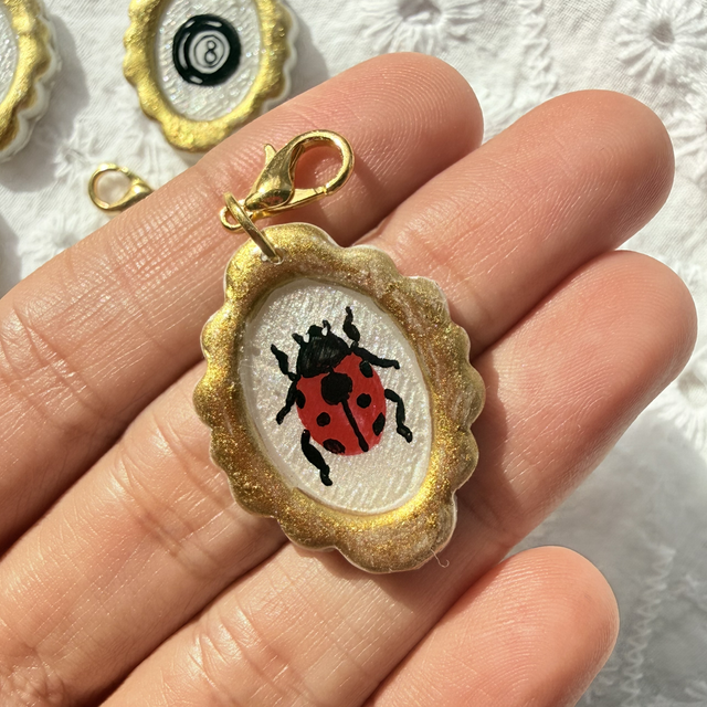 Lucky Ladybird Charm – Hand Painted Gold Frame Trinket