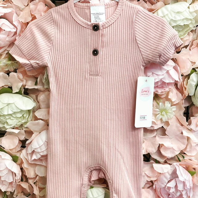 Ribbed Romper Pink