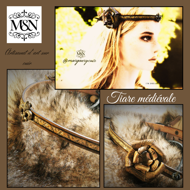 Tiare médiévale en cuir avec fleur de lys