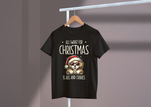 All I want for Christmas is abs and cookies Fitness Humor. Alles, was ich mir zu Weihnachten wünsche, sind Bauchmuskeln und Kekse, Fitness-Humor