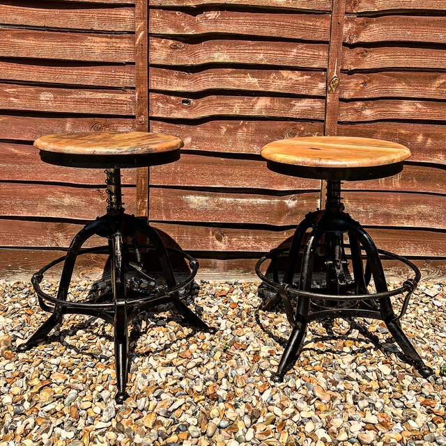 A Pair Of Industrial American Draughtsman Stools By Toledo