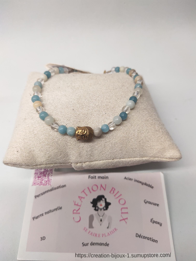Bracelet en aiguë marine et angelite et bouddha 