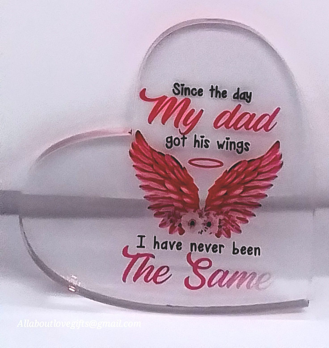 Dad Remembrance Heart Shaped Freestanding Plaque, Slight Defect 