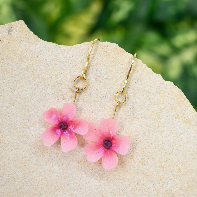 Kirschblüten-Ohrringe oder Halskette "Sakura", rosafarben, handgemacht aus Polymerton und nickelfreiem Edelstahl