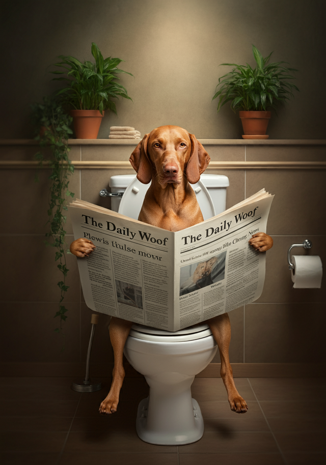 Vizsla on the Toilet Framed Canvas