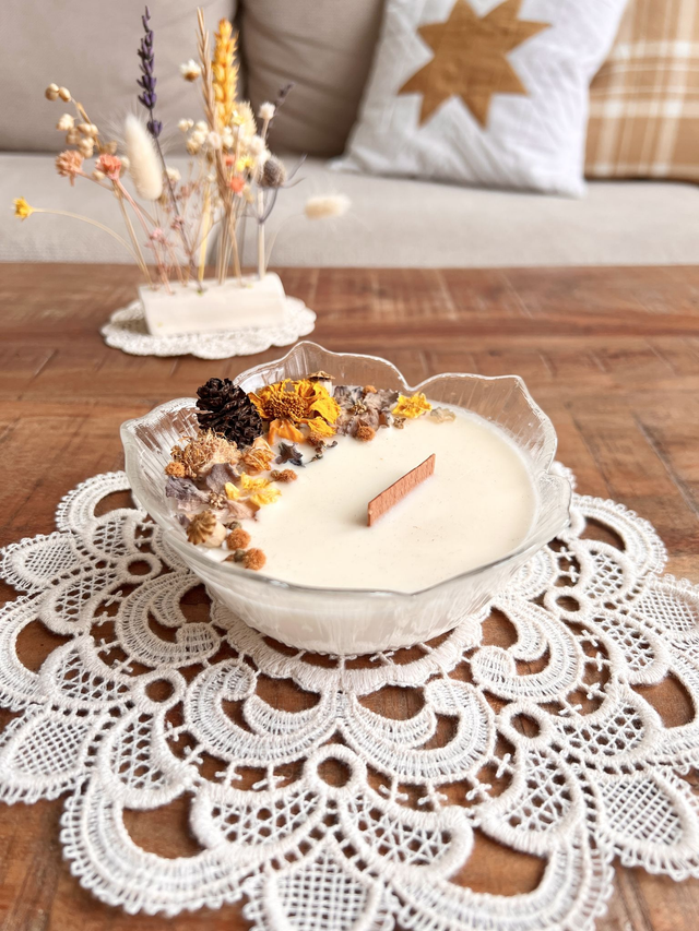 ✨ Bougie Sucre d&#039;orge - grand ramequin &quot;fleur pétale pointus&quot;