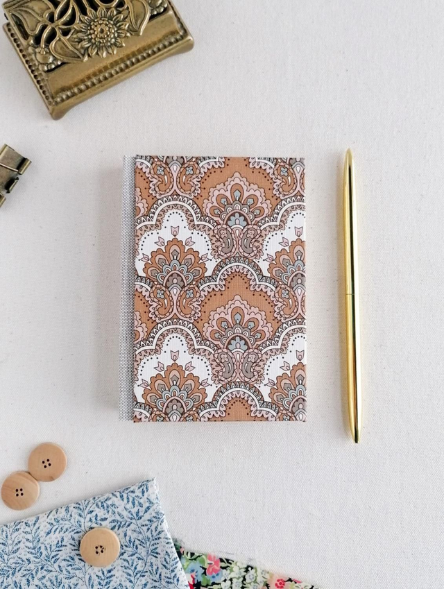 A6 hardback pocket notebook with vintage wallpaper cover. Plain paper notebook.