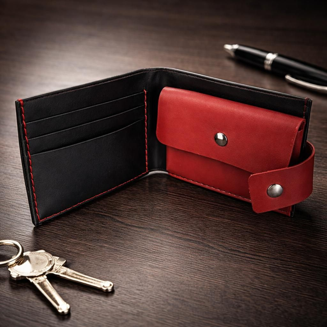 ✨️ PROMO ✨️  Portefeuille en cuir - Noir et Rouge