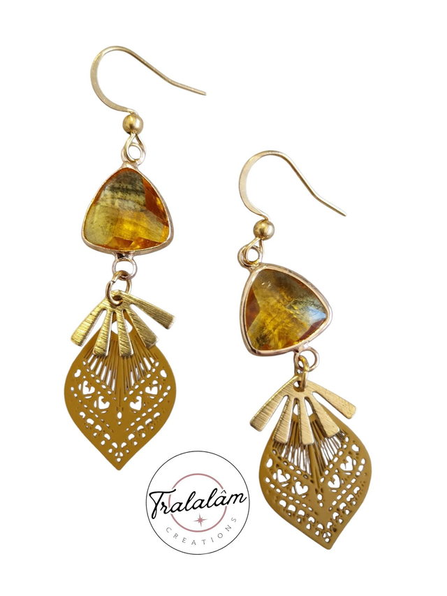 ✨Boucles d&#039;oreilles légères filigranées pierre citrine✨(152BO)