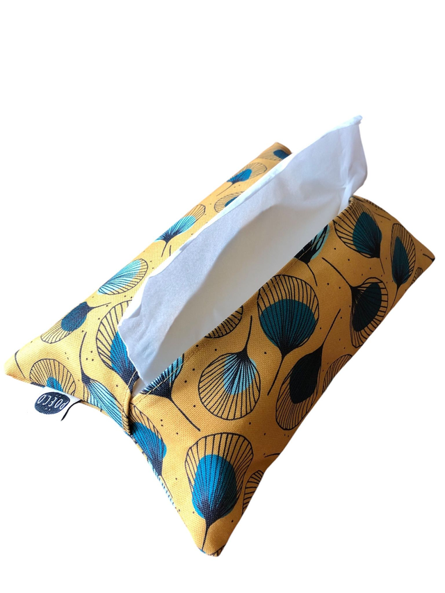 Pochette mouchoirs - PLUMES  vertes fond jaune