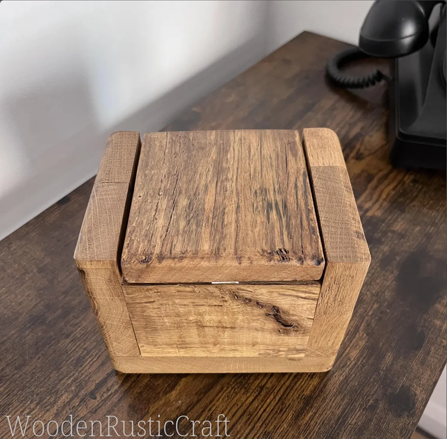 Handcrafted Rustic Oak Box - Unique Texture