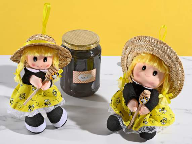 Bambola in stoffa con cappello paglia abito api e coglimiele